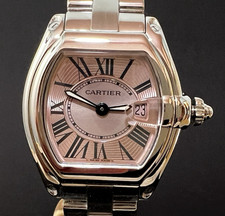 Cartier Roadster Pink Dial Ladys Watch Ref 2675 Quartz 30mm Steel