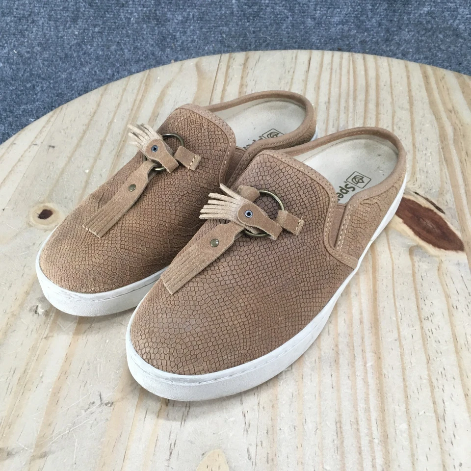 Spenco Sandals Womens 7 B Bindie Embossed Slip On Mules Brown Suede Casual - Image 3 of 4
