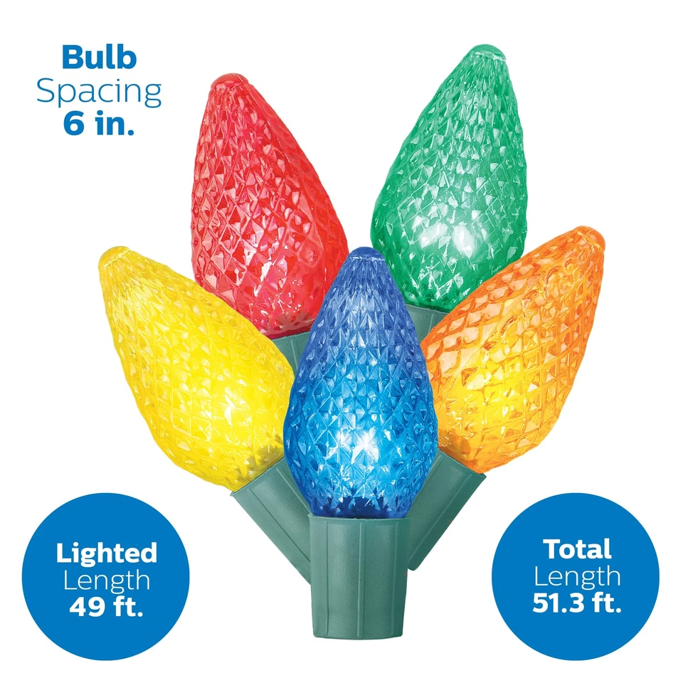 Philips luces navidad C9 LED 51ft cable multicolor verde bobina almacenaje... Foto 3 de 4