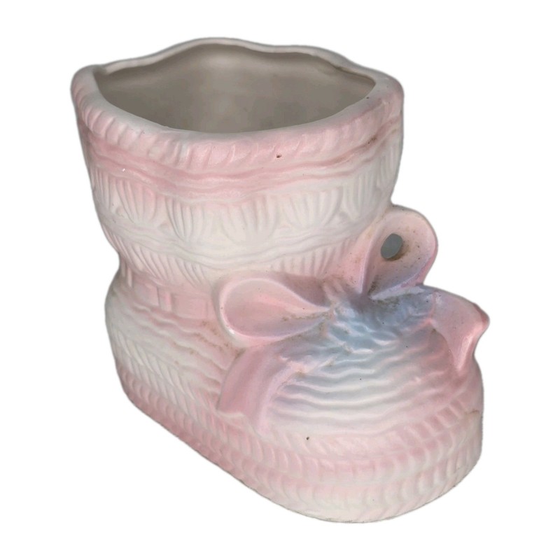 Vintage Parma By AAI Taiwan Knit Baby Bootie Decorative Planter Pink Ceramic