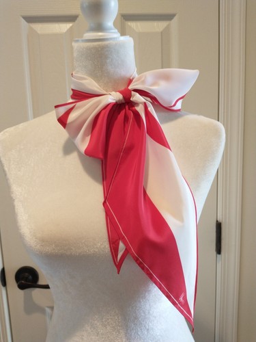 Vintage Vera Neuman Diagonal Red & White Silk Skinny Scarf - Hair Tie - Picture 7 of 11