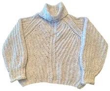 POL Women’s (S) Long Balloon Sleeves Turtleneck Pullover Chunky Sweater White