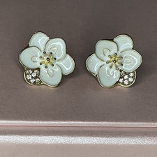 White Enamel Flower Stud Earrings