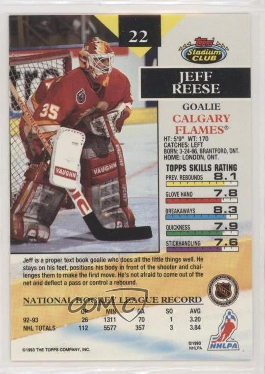 1993-94 Topps Stadium Club 1st Day Issue Jeff Reese #22 - Image 2 of 2