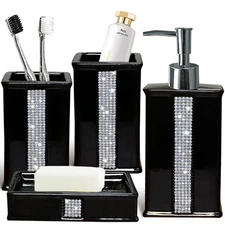 Bath Accessories Sets for Bathroom,Black Bathroom soap Dispenser Set,Ceramic ...