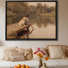 Oil Painting Dog Labrador Framed Canvas Print Rustic Living Room Decor Art