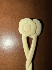 Vintage 1970 s Hand Carved Bone Flower Hair Pic Stick Retro