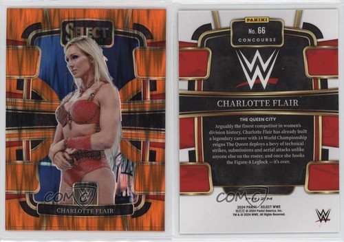 2024 Panini Select WWE Concourse Orange Flash Prizm Charlotte Flair #66 0e50 - Picture 3 of 3