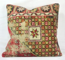 Decorative Handmade Turkish Rug Pillow Cover 20"Black YellowRed Rug Sofa Cushion