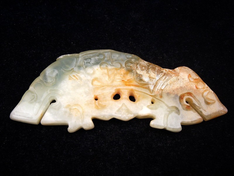 Old Nephrite Jade Stone Carved Sculpture Double Head Dragon #03052601