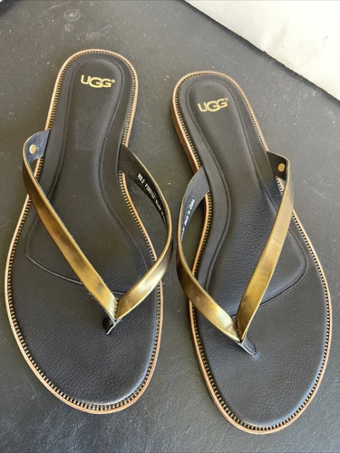 Sandali infradito Ugg in pelle nera oro metallizzato misura 8 5 F30013J