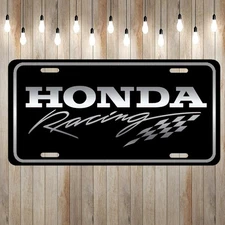Laser Etched Honda Racing  Art Logo on Black Vanity Aluminum License Plate Tag