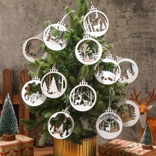 24 Pcs Wooden Christmas Ornaments Xmas Tree Decorations Wood Cutouts Reindeer...