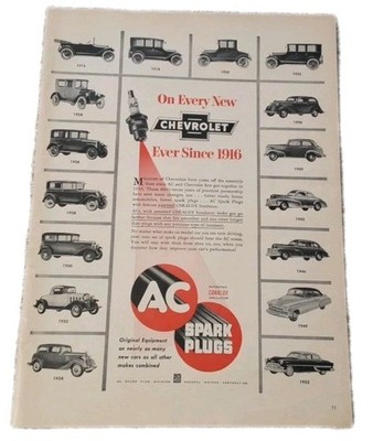 Chevrolet AC Spark Plugs On Every New Chevrolet Ever Since 1916 Magazine Ad 1953