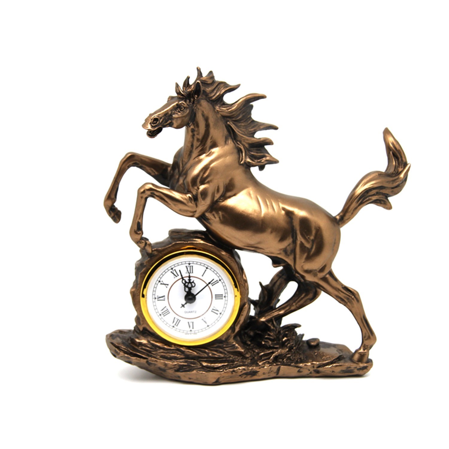 Horloge sur pied cheval sauteur pour une décoration de cheminée chic