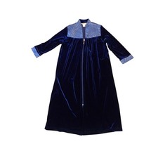 Vintage Diamond Tea Robe Medium Velvet Zip Navy Blue Housecoat Luxury Canada