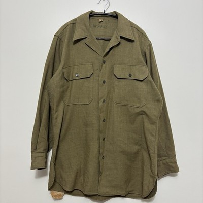 WWII US Army 1943 Wool Flannel Shirt OD Gas Flap Military Uniform