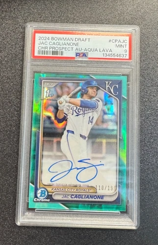 2024 Bowman Draft Jac Caglianone Chrome Auto Aqua Lava Refractor 1st #/199 PSA 9