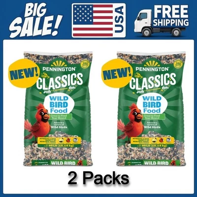 Pennington Classic Wild Bird Feed and Seed, 40 lb. Bag, Dry, 2 Pack