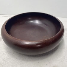 Vintage Solid Wooden Large Bowl Hand Carved Haiti Boho Mid-Century Heavy 12.5”
