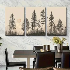 3pcs Neutral Beige Black Line Landscape Perfect Wall Art Canvas Framed 50x70cm