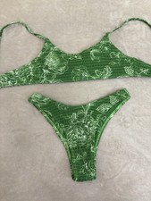 Woman Green Floral PADDED Cheeky STRETCH Bikini Set Size SMALL