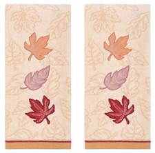 Celebrate Fall Trio Leaves Embroidered Cotton Hand Towel 16" x 25" Set of 2