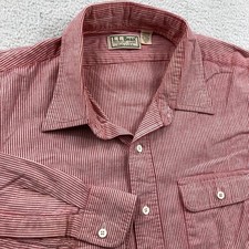 Vintage LL Bean Button Shirt Men XL Red Striped Made in USA