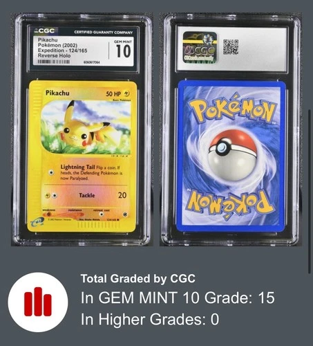 Pikachu 124/165 Expedition Base Set Reverse Holo 2002 CGC 10 GEM MINT