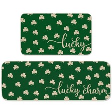2Pcs St. Patrick  s Day Kitchen Mats Green Shamrock Kitchen Floor Rugs Lucky Clov
