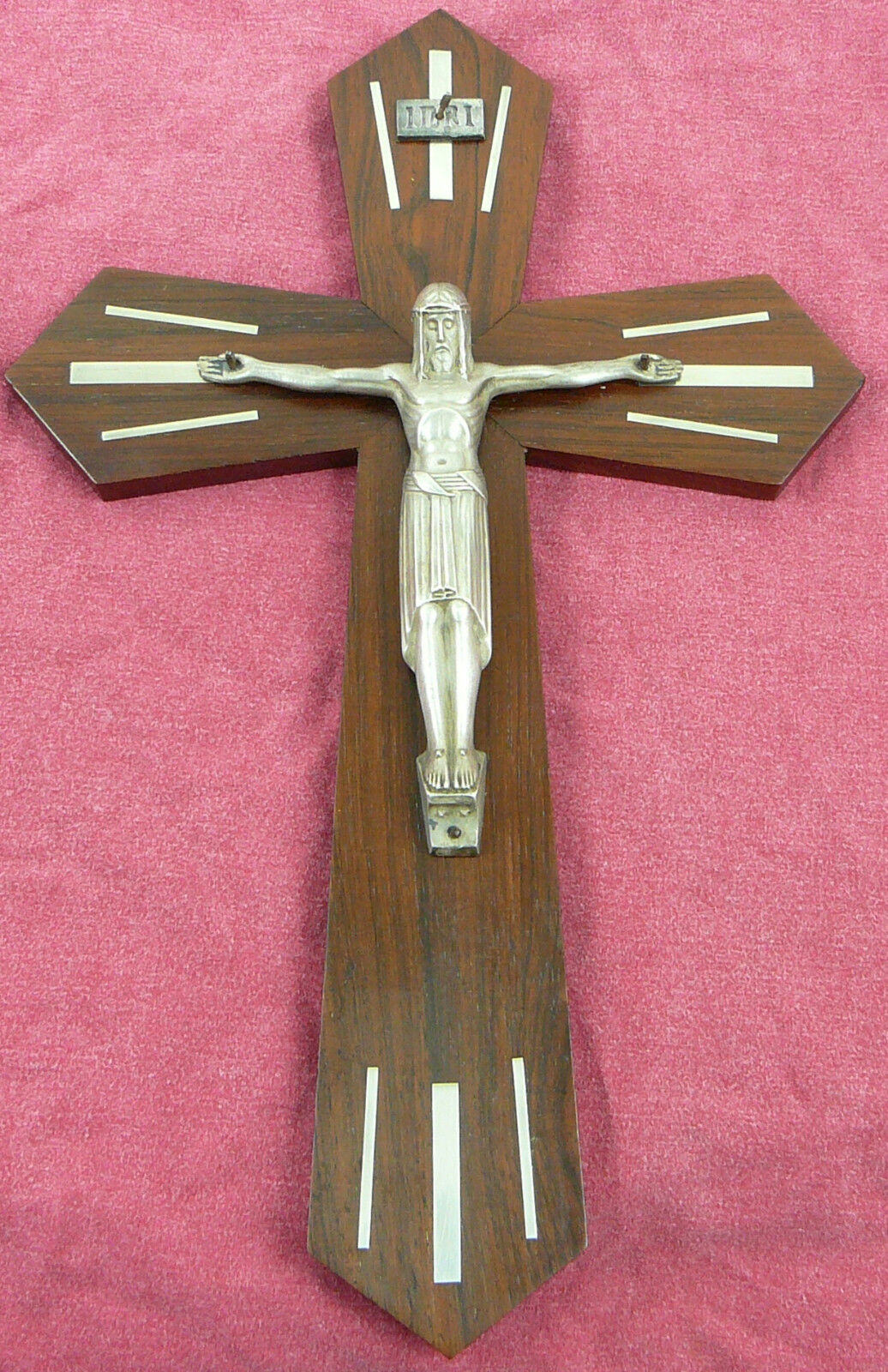 ART DECO  EBONY  METAL  CROSS CRUCIFIX JESUS CHRIST Cross catholic religion