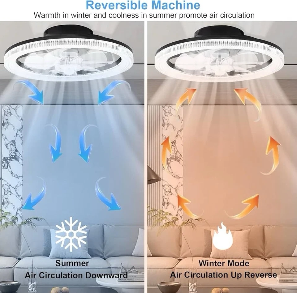 15.7" Ceiling Fans with Lights, Low Profile Flush Mount Ceiling Fans with Remote - Image 3 of 4