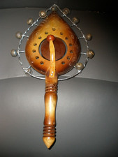 Artisan Folk Art Style Wood Hand Drum Bells Instrument