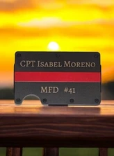 Custom badge # Thin Red Line, Firefigher Gift, Slim Wallet, RFID Blocking *BLEM*