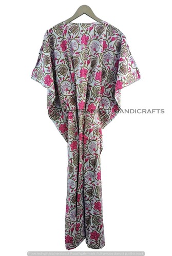 Indio Blanco Pijama Largo Estampado Floral Algodón Hippie Maxi Mujer Caftán De - Imagen 7 de 7