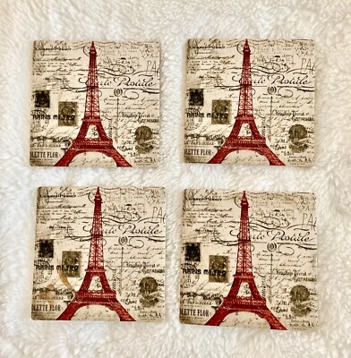 Coasters Paris Eiffel Tower Cork Back Set Of 4 Pre-own