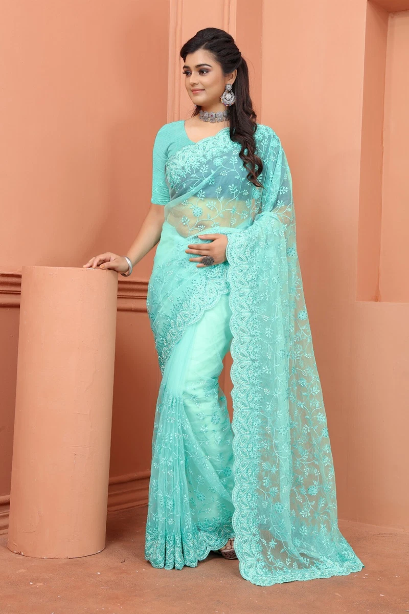Sky blue outlet wedding saree