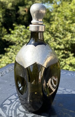Brown Holmegaard  Pinched Glass Decanter  w/Heuser Pewter & Stopper Denmark