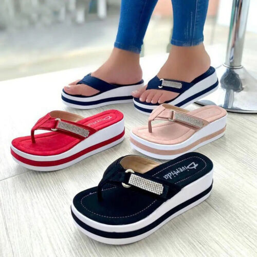 Plus Size Women's Shoes Rhinestone Sponge Platform Sandals Wedge Slippers Summ