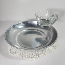 B W Buenilum Chip and Dip Dish or Serving Tray Beaded Rim Aluminium with Glass