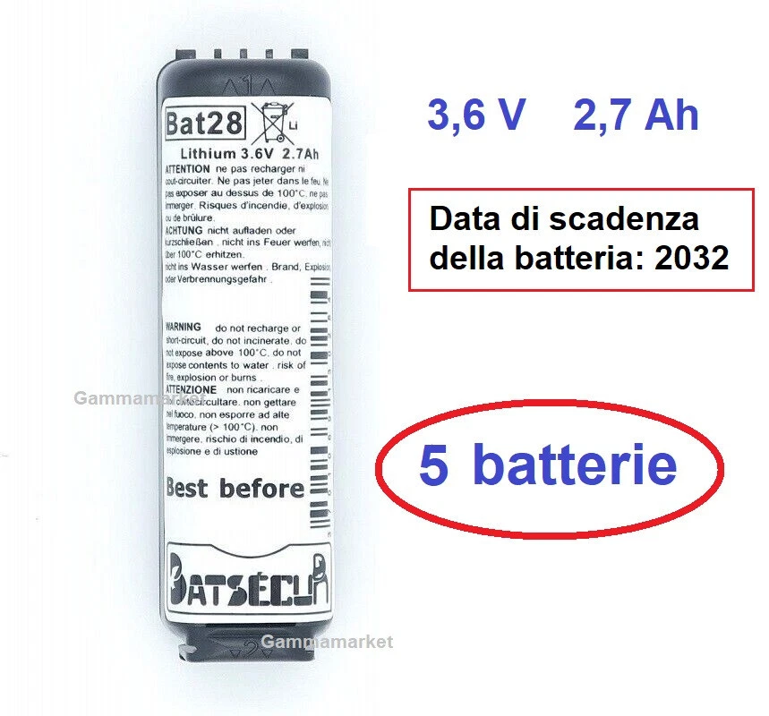 BATSECUR 5 batterie BAT28 compatibili BATLi28 per allarmi DAYTEM e LOGISTY