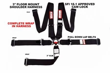 OFF ROAD RACING ALL WRAP HARNESS 5 POINT FLOOR MOUNT 3" CAM LOCK SFI 16.1 BLACK