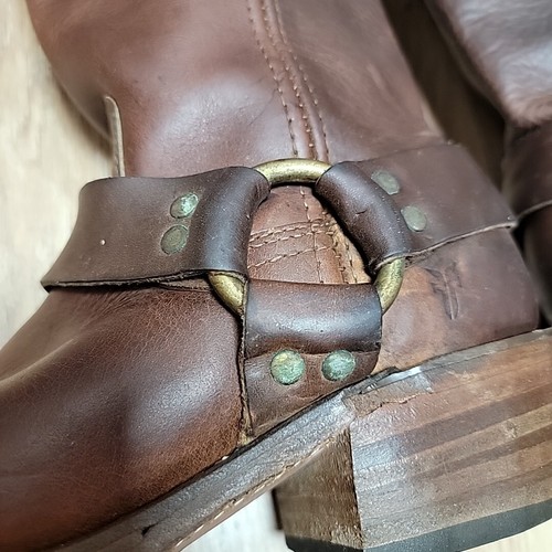 Frye Harness halbhohe Kalbslederstiefel Größe 7 Herren 8,5 Damen braun Cowboy Schnalle USA - Bild 19 von 24