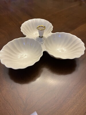 Lenox Three Section Shell Shaped Candy/Condiment Dish Tray Gold Trim Made In USA