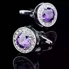 2.50CT Round Cut Lab Created Amethyst Diamond Men Cufflink 14K White Gold Plated