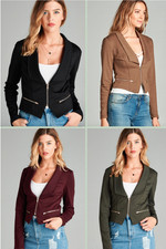 NEW Zip Front Cropped Fitted Stylish Blazer Jacket- Long Sleeve- S-M-L