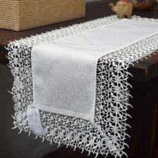 Again@Gorgeous Floral Wide Chemical Lace White Jacquard Table Runner