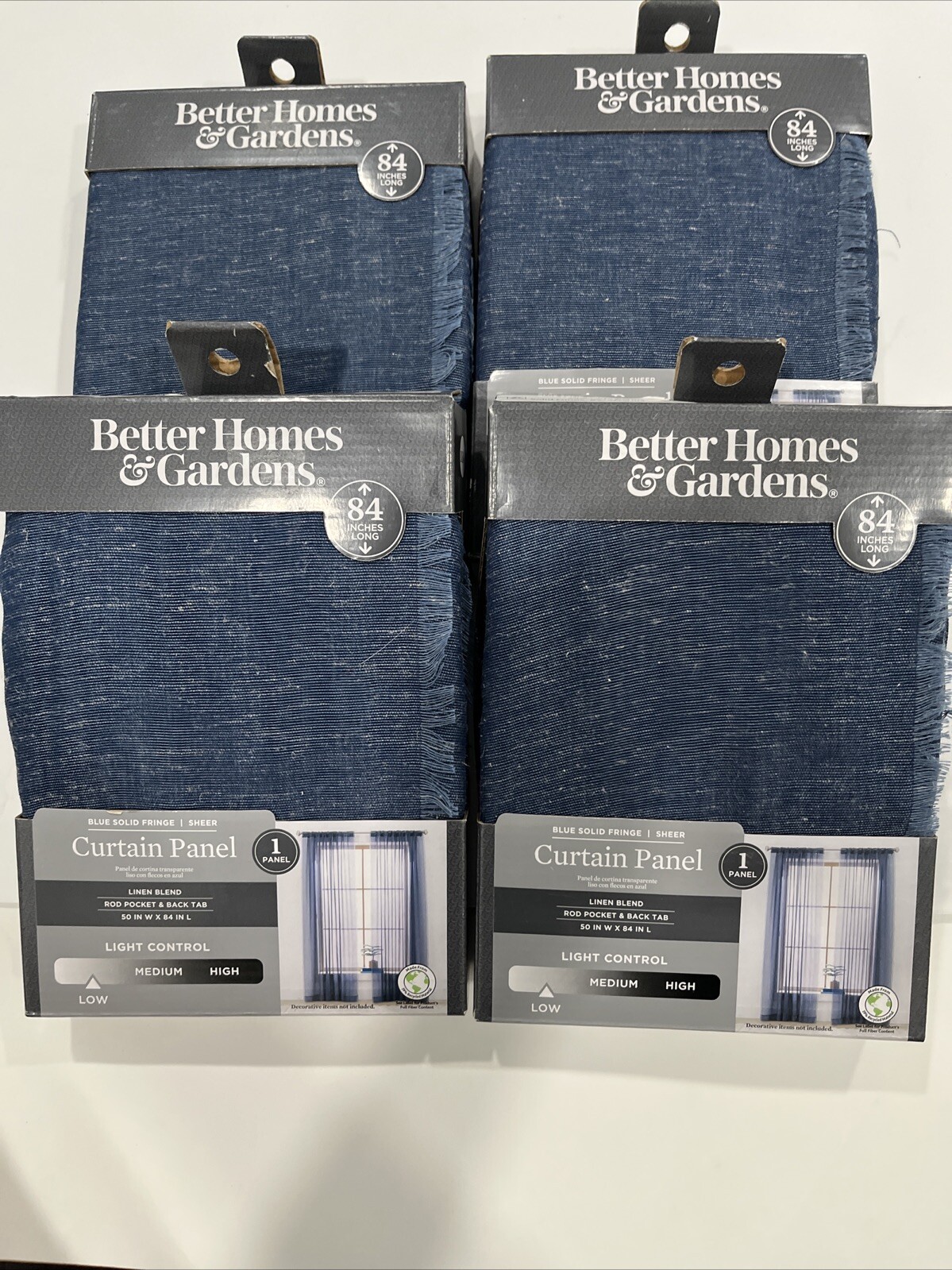 Better Homes&gardens 4-Pk, Blue Solid Fringe-Sheer 50Wx84L Rod Pocket