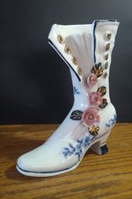 Victorian 7" Button Up Porcelain Shoe with Pink, Gold and Blue Floral Design