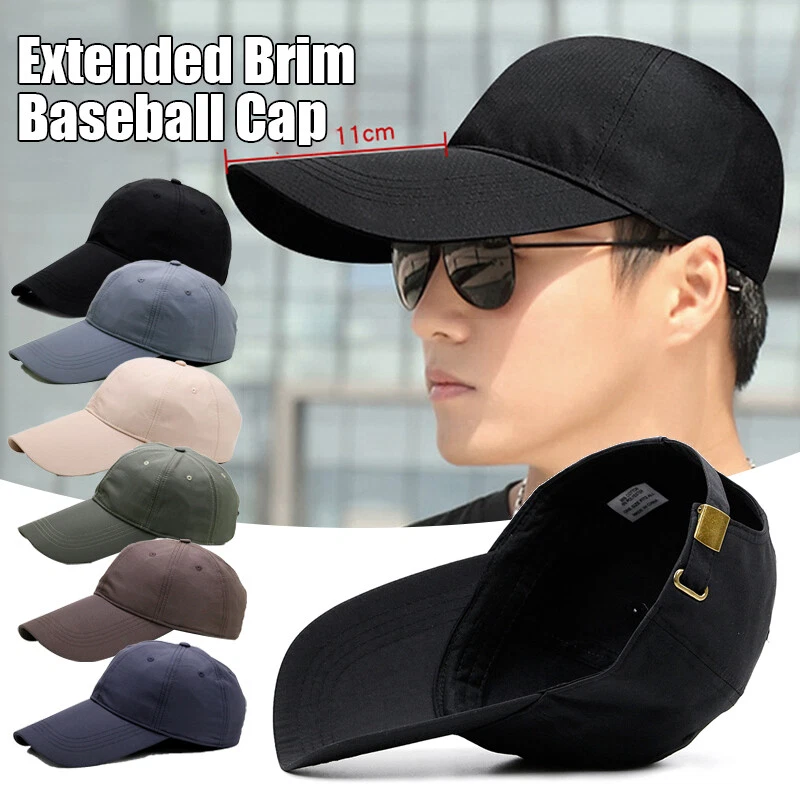 4.33 inch Extra Long Brim Baseball Cap Men Women Dad Hat For big Head Navy  Blue